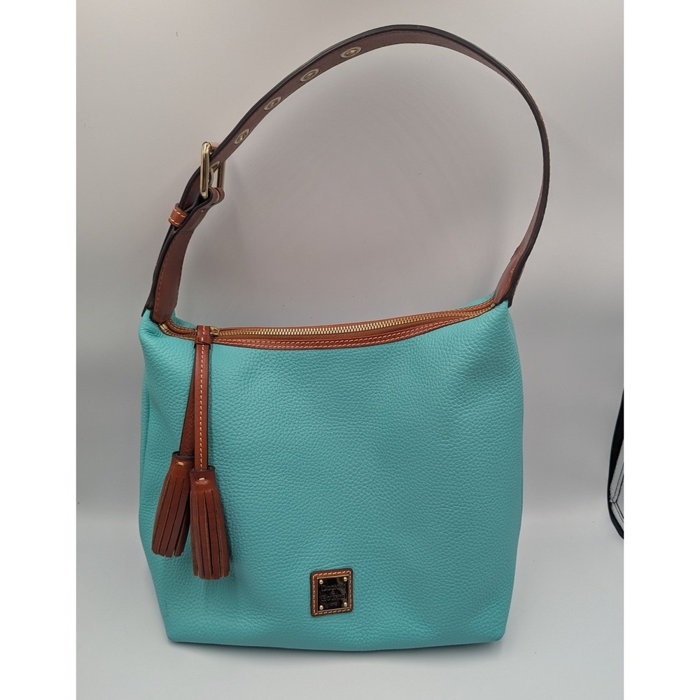 Dooney & Bourke Hobo Bag Turquoise Pebbled Leather Tassel Shoulder Bag OS
